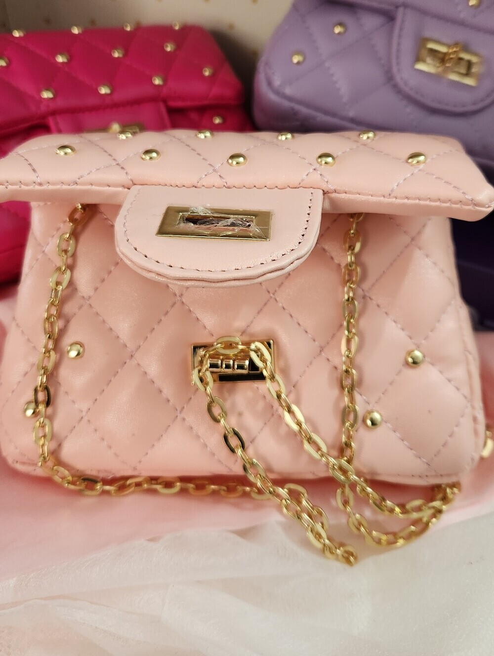 NWT Peach Mini Little Girl Studded Crossbody Bags - 2 Peach In Stock